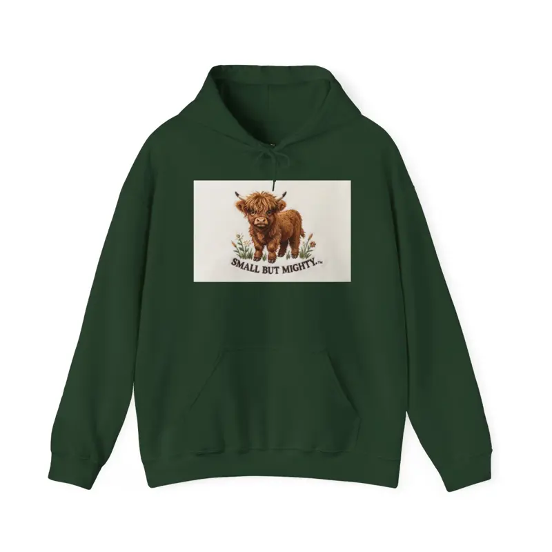 Small But Mighty Highland Cow hoodie